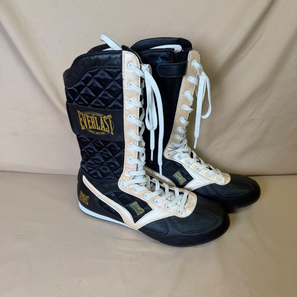 Everlast Musai01 Boxing Boots High Top Black Cream Gold Mens US 7 Ring Shoes